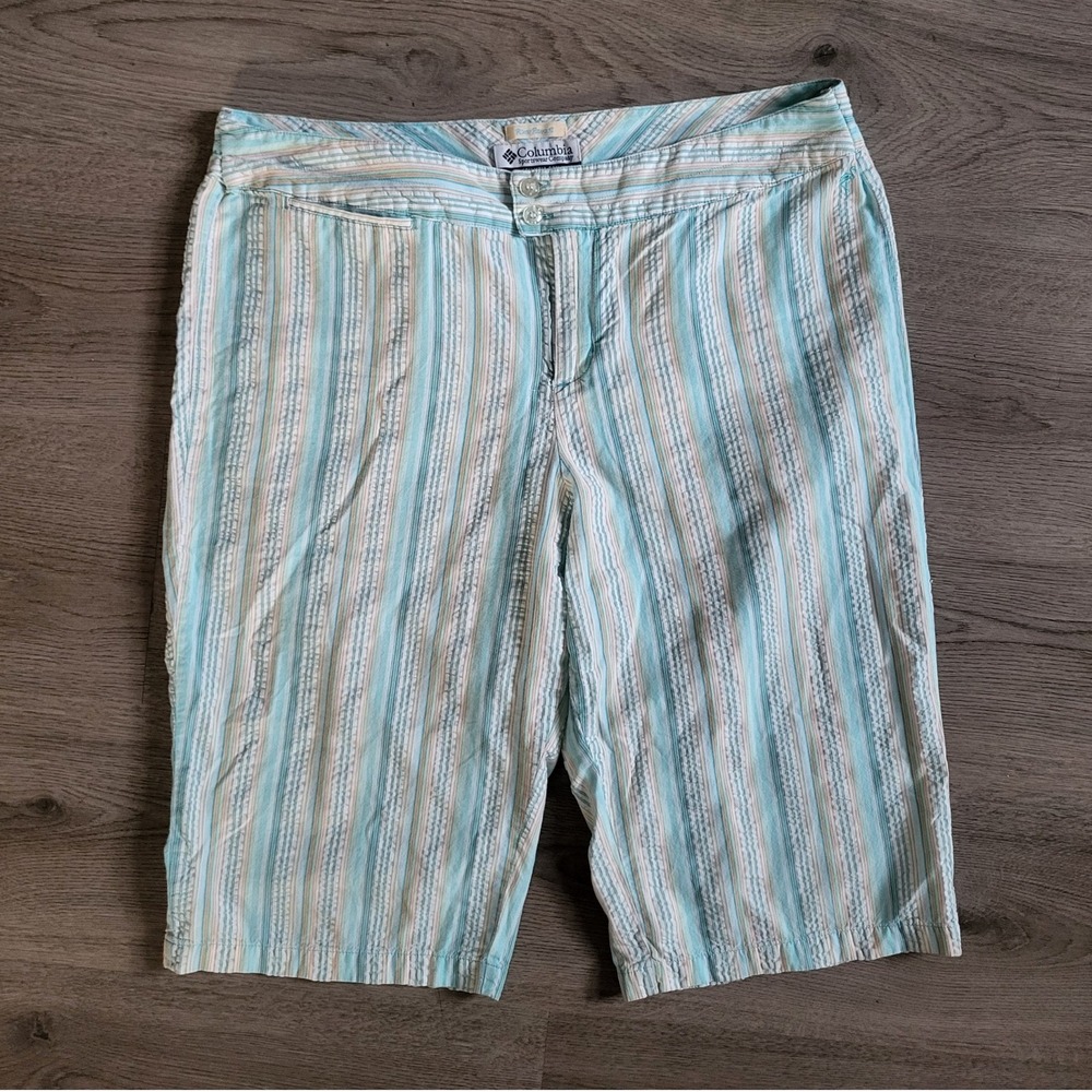 Columbia‎ River Resort Blue Striped Bermuda Shorts Womens 14 Cotton Vacation